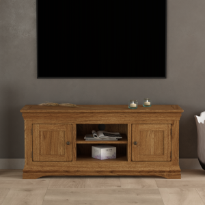 Burford Rustic Solid Oak Large TV Unit | Bed Sava