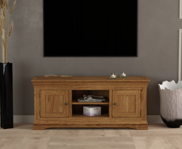 Burford Rustic Solid Oak Large TV Unit | Bed Sava