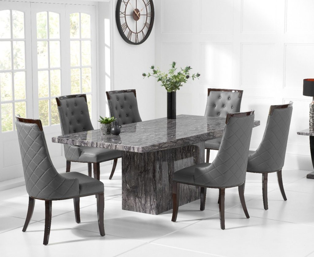 Crema 160cm Grey Marble Dining Table with 4 Grey Francesca Chairs