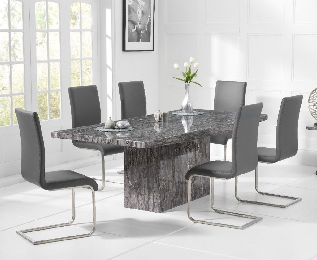 Crema 160cm Grey Marble Dining Table with 4 Grey Austin Chairs
