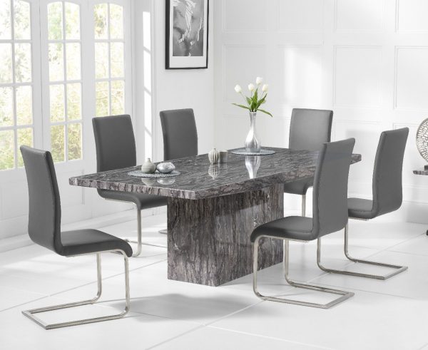 Crema 160cm Grey Marble Dining Table with 4 Grey Austin Chairs | Bed Sava