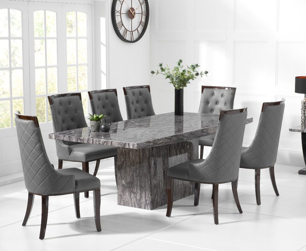 Crema 180cm Grey Marble Dining Table with 10 Cream Francesca Chairs