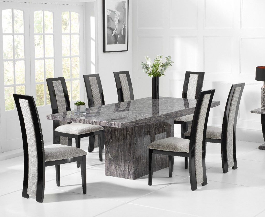 Crema 180cm Grey Marble Dining Table with 10 Brown Novara Chairs