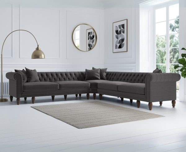 Bromley Large Grey Velvet Corner Sofa | Bed Sava