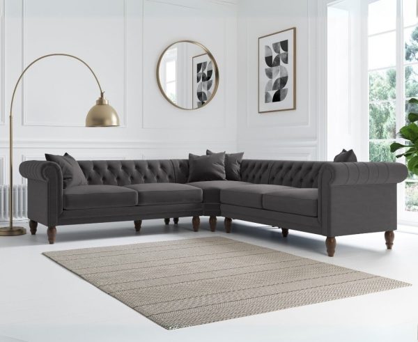 Bromley Medium Grey Velvet Corner Sofa | Bed Sava