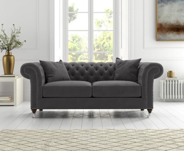 Kensington Chesterfield Dark Grey Velvet 2 Seater Sofa | Bed Sava