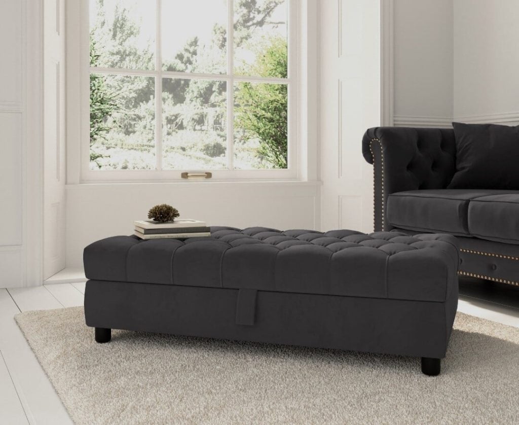 Mayfair Dark Grey Velvet Storage Footstool