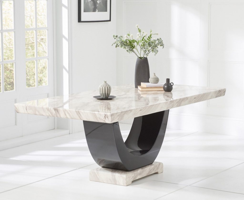 Novara 200cm Cream and Black Pedestal Marble Dining Table