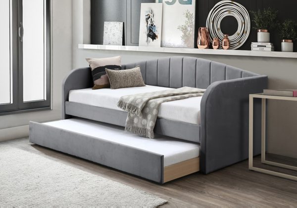 Flintshire Fabric Day Bed with Trundle Grey | Bed Sava