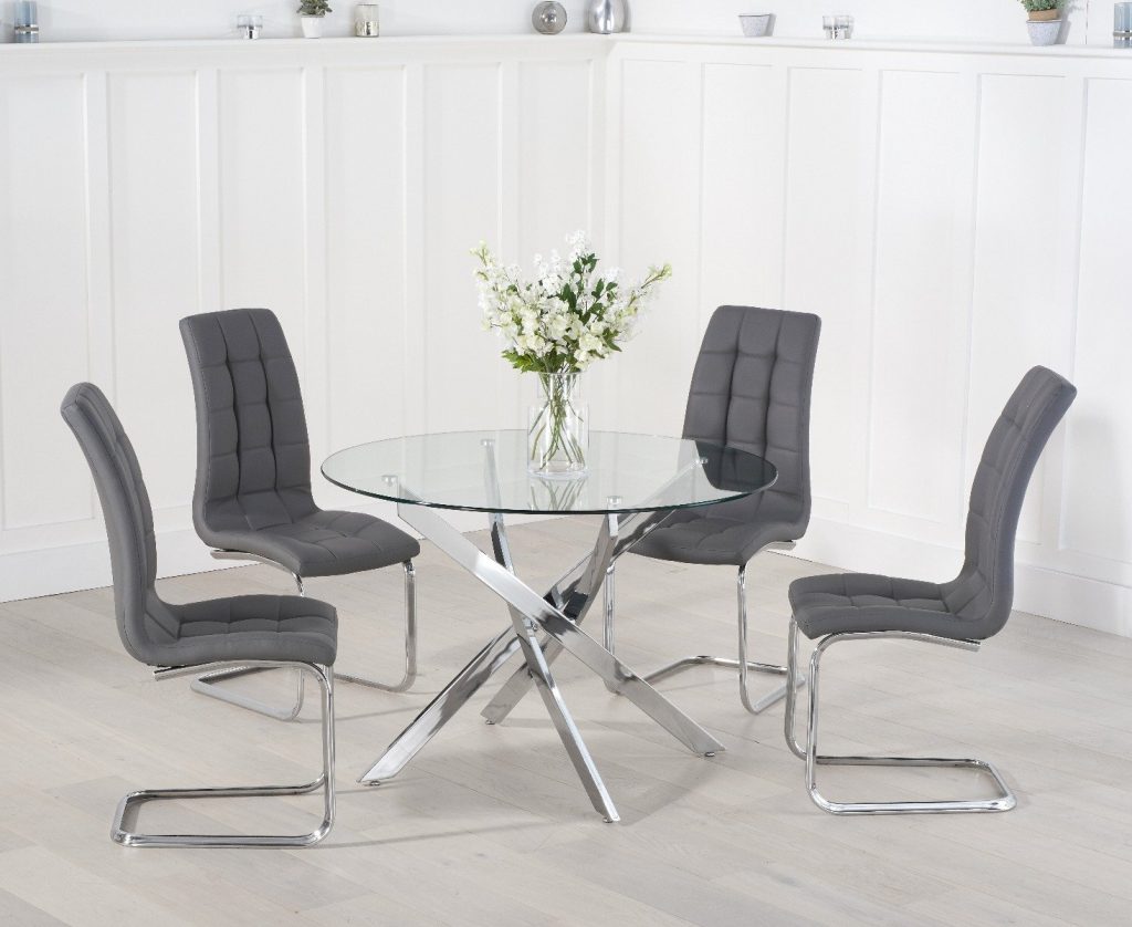 Bernini 110cm Glass Dining Table with 4 White Vigo Chairs