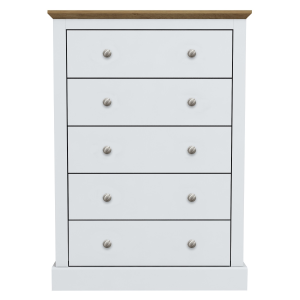 LPD Devon White  Oak 5 Drawer Chest | Bed Sava