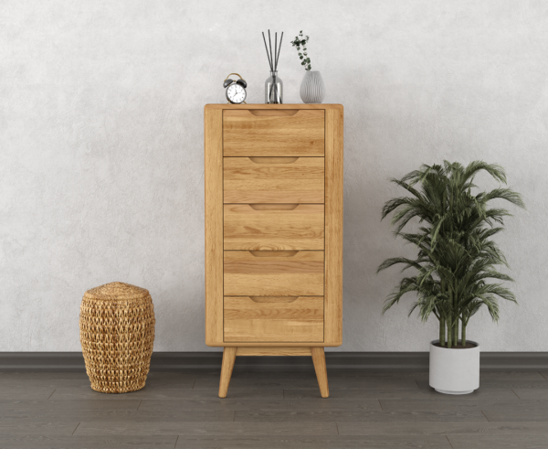 Rosa Solid Oak 5 Drawer Tallboy Chest | Bed Sava