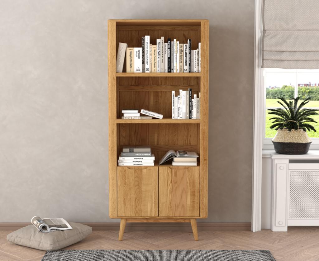 Rosa Solid Oak Tall Bookcase with Cupboard