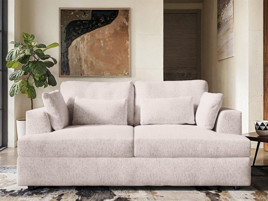 Solace+Co Drew 2 Seater Sofa Cream Chenille