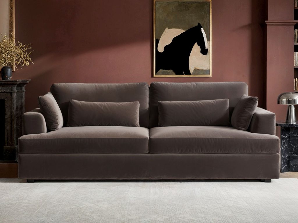 Solace+Co Drew 3 Seater Mocha Velvet Sofa