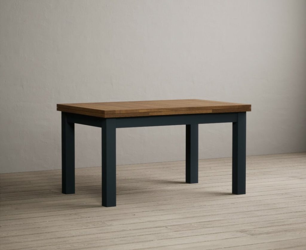 Extending Buxton 140cm Oak and Dark Blue Painted Dining Table