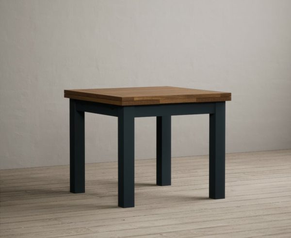 Extending Buxton 90cm Oak and Dark Blue Painted Dining Table | Bed Sava