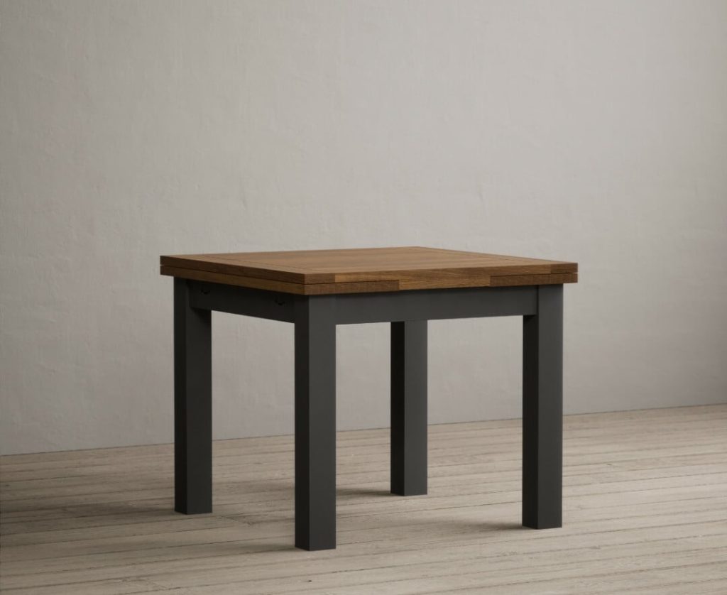 Extending Buxton 90cm Oak and Charcoal Grey Painted Dining Table