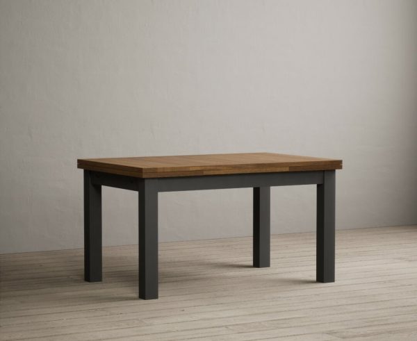Extending Buxton 140cm Oak and Charcoal Grey Painted Dining Table | Bed Sava