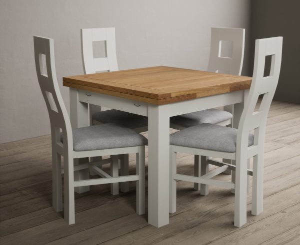 Extending Buxton 90cm Oak and Signal White Painted Dining Table with 6 Blue Painted Chairs | Bed Sava