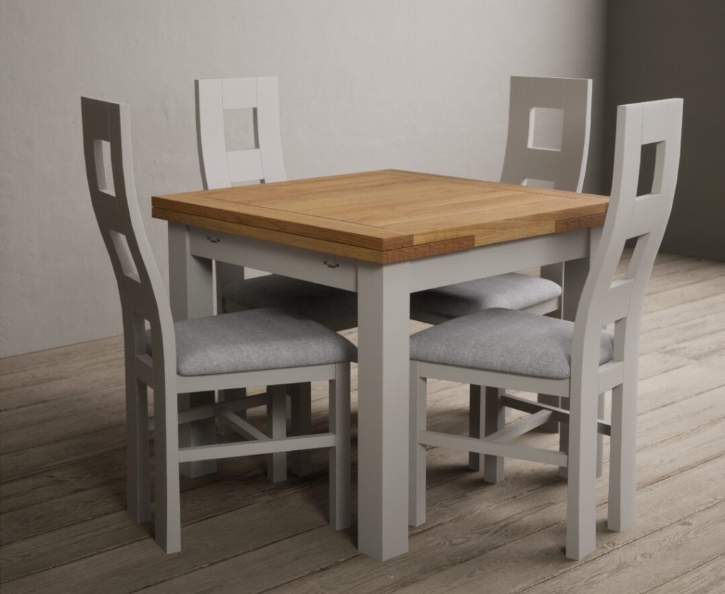 Extending Buxton 90cm Oak and Soft White Painted Dining Table with 4 Brown Painted Chairs