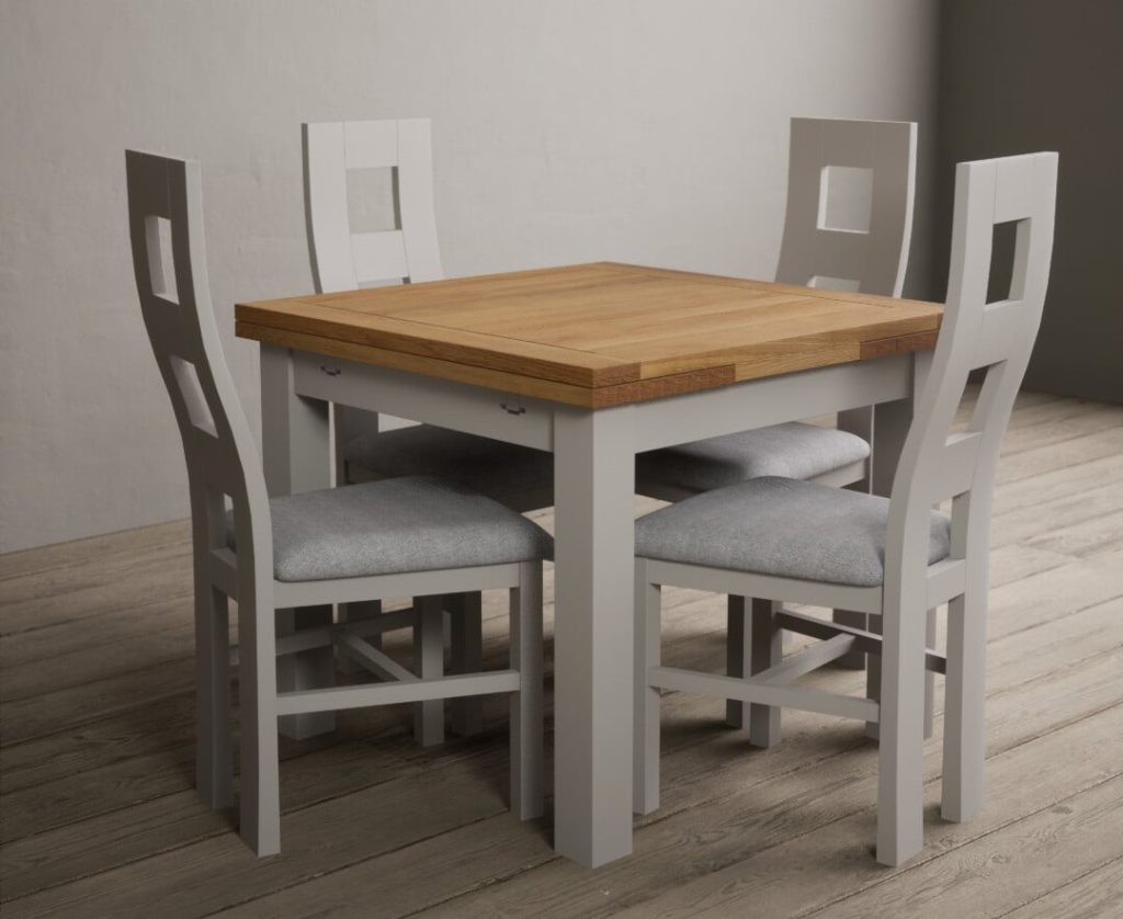Extending Buxton 90cm Oak and Soft White Painted Dining Table with 4 Charcoal Grey Painted Chairs