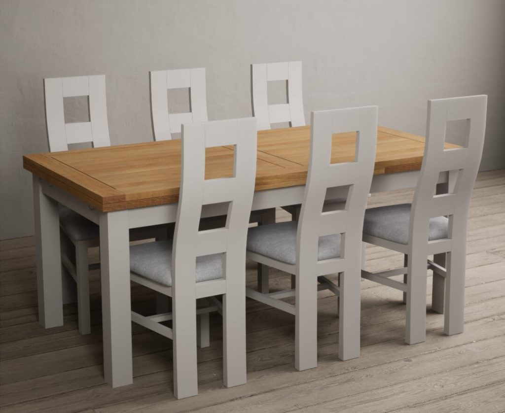 Extending Buxton 180cm Oak and Soft White Painted Dining Table with 6 Charcoal Grey Painted Chairs