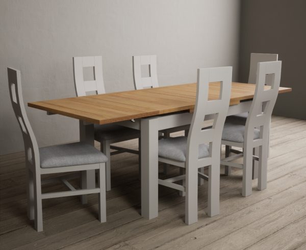 Extending Buxton 140cm Oak and Soft White Painted Dining Table with 6 Brown Painted Chairs | Bed Sava
