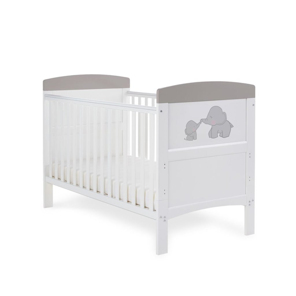 Obaby Grace Inspire Cot Bed  & Under Drawer - Me & Mini Me Elephants Grey