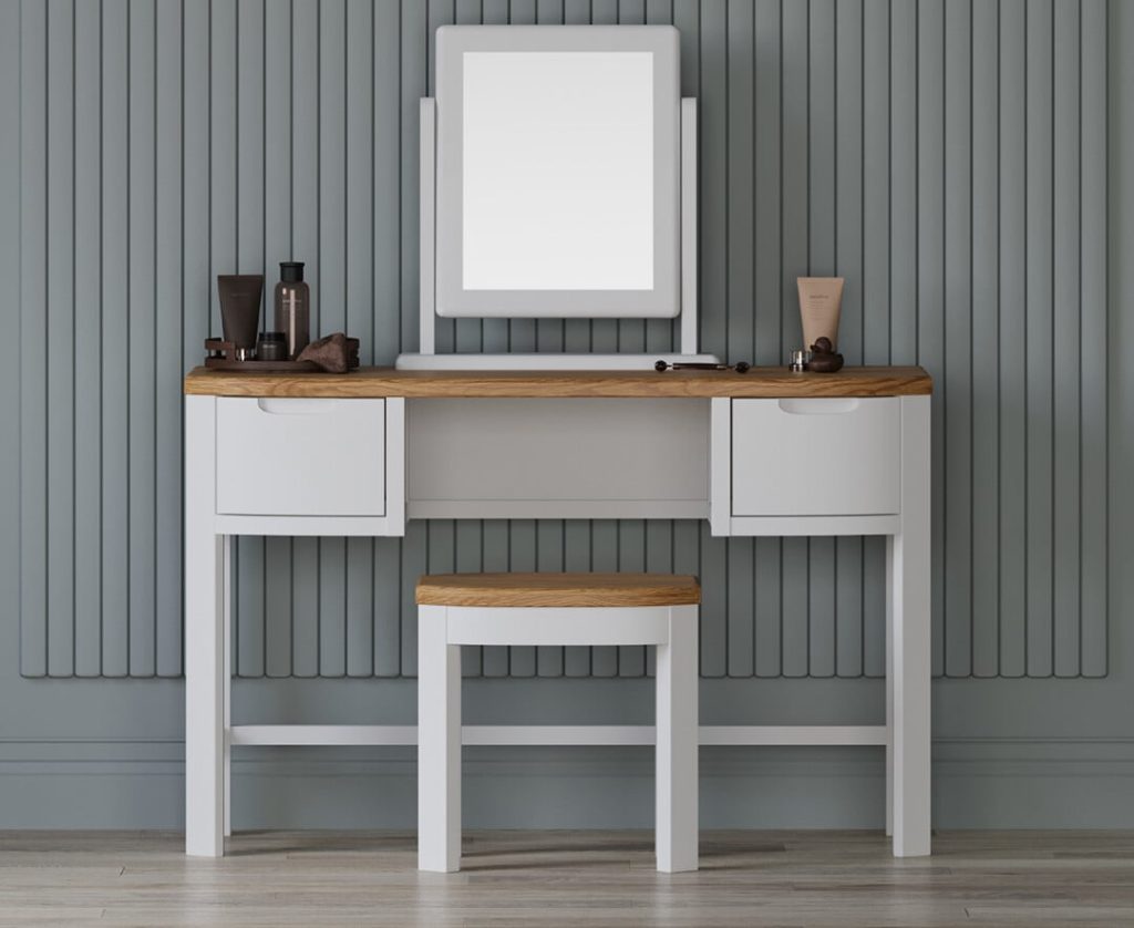 Bradwell Oak and Signal White Painted Dressing Table Set