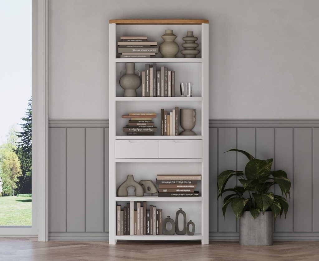 Bradwell Oak and Signal White Painted Tall Bookcase