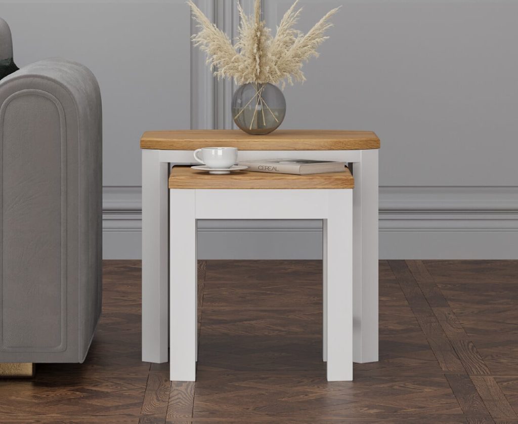 Bradwell Oak and Signal White Painted Nest of Tables