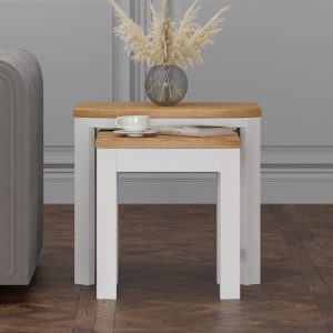 Bradwell Oak and Signal White Painted Nest of Tables | Bed Sava
