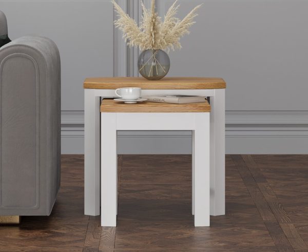 Bradwell Oak and Signal White Painted Nest of Tables | Bed Sava