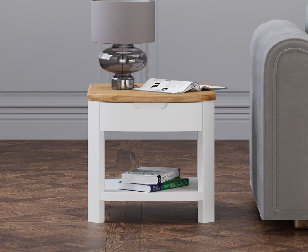 Bradwell Oak and Signal White Painted 1 Drawer Lamp Table