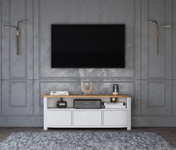 Bradwell Oak and Signal White Painted Large TV Unit | Bed Sava