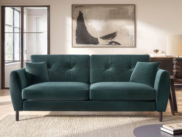Solace+Co Ellison 3 Seater Green Velvet Sofa | Bed Sava