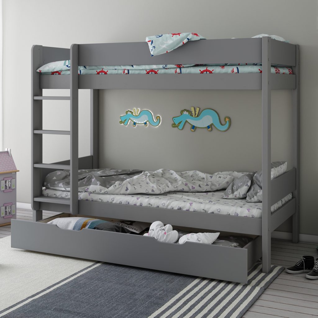 Kids Avenue Estella Grey Bunk Bed with Pull Out Drawer