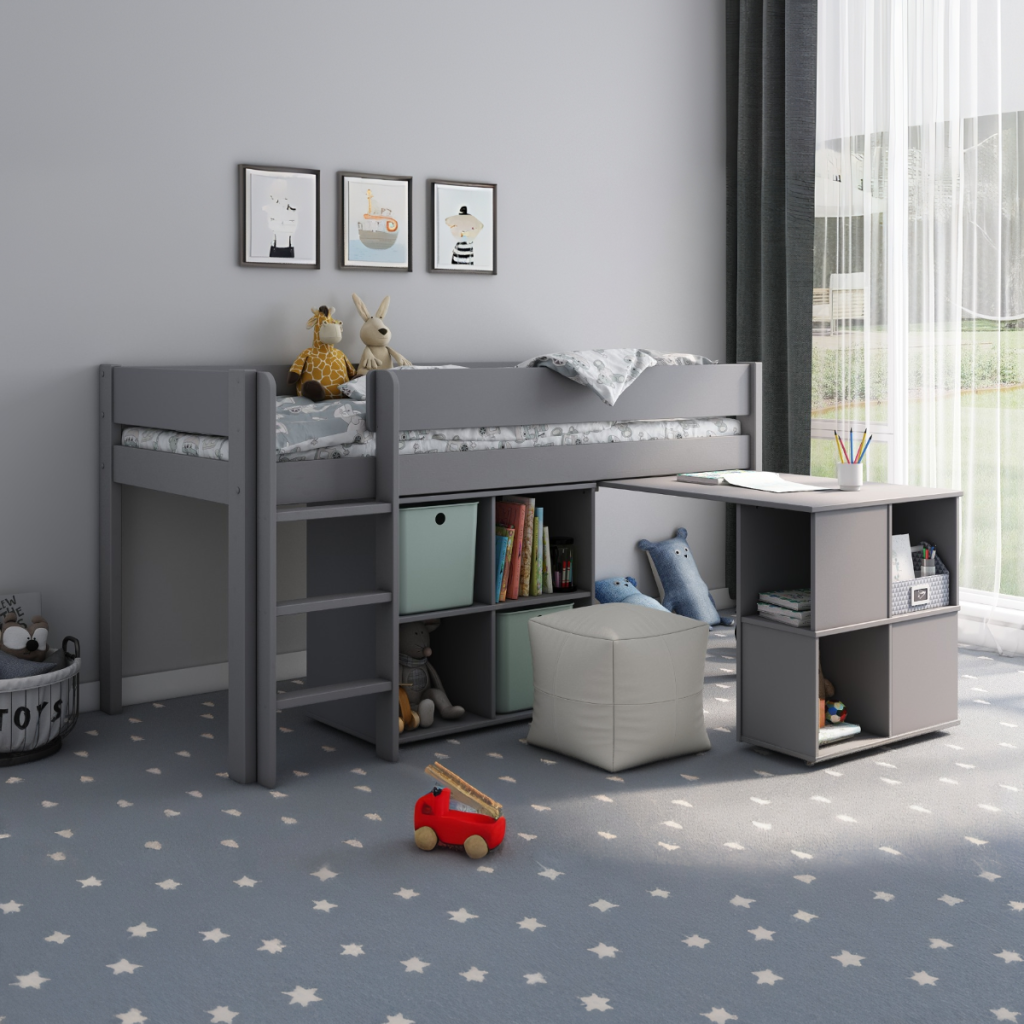 Kids Avenue Estella Grey Mid Sleeper with Cube and Desk