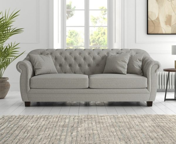 Eva Chesterfield Grey Linen Fabric 3 Seater Sofa | Bed Sava