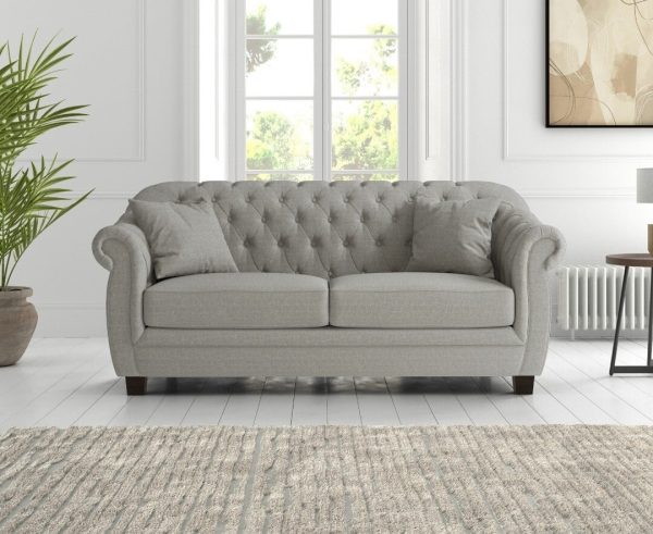 Eva Chesterfield Grey Linen Fabric 2 Seater Sofa | Bed Sava