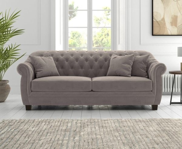 Eva Chesterfield Light Grey Velvet 3 Seater Sofa | Bed Sava