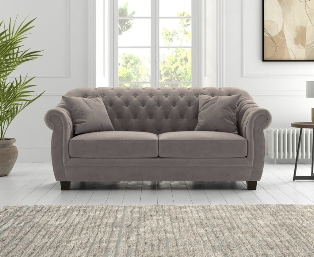 Eva Chesterfield Light Grey Velvet 2 Seater Sofa