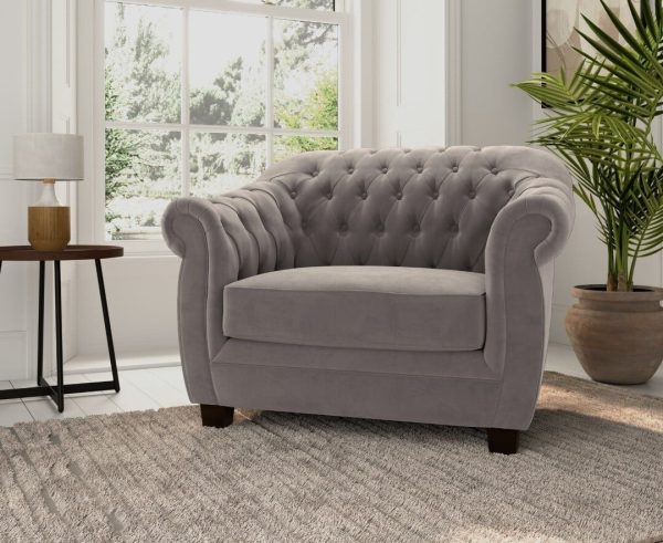 Eva Chesterfield Light Grey Velvet Armchair | Bed Sava