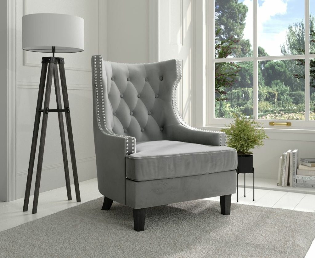Evelyn Grey Velvet Armchair