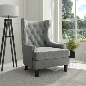 Evelyn Grey Velvet Armchair | Bed Sava