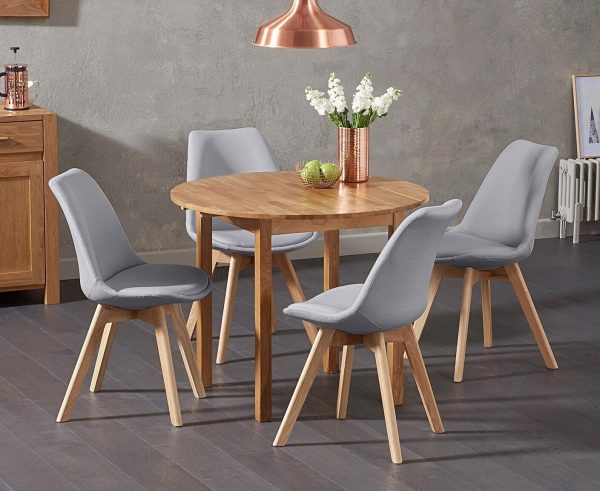 Extending York 90cm Solid Oak Dining Table with 4 Dark Grey Orson Chairs | Bed Sava