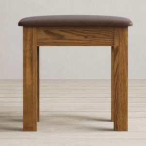 Harrogate Rustic Solid Oak And Leather Dressing Table Stool | Bed Sava