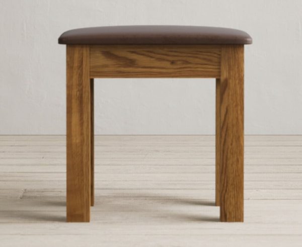 Harrogate Rustic Solid Oak And Leather Dressing Table Stool | Bed Sava