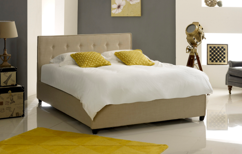 Artisan Fabric Button Bed Frame-Stone-Double